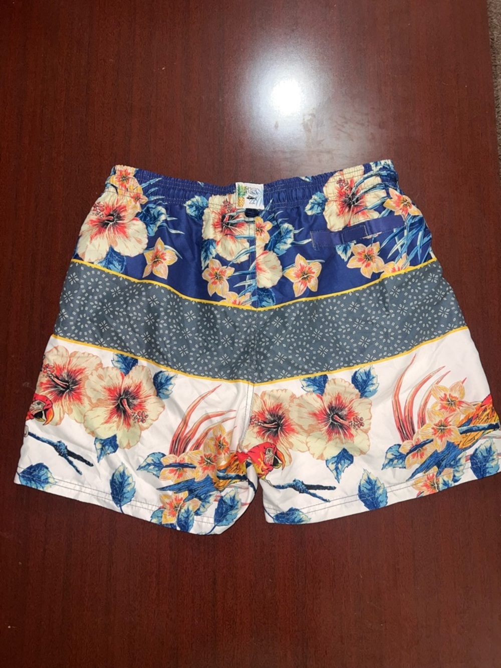 Men's Floral Parrot Swim Trunks - Blue & White - Picture 3 of 3